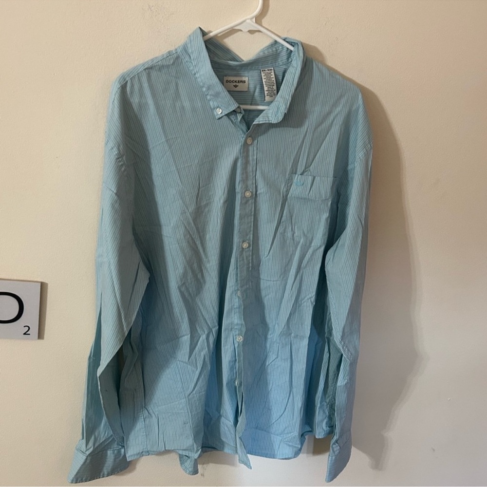 Dockers Size XXL  Men's Sky Blue Striped Button Down Casual Shirt